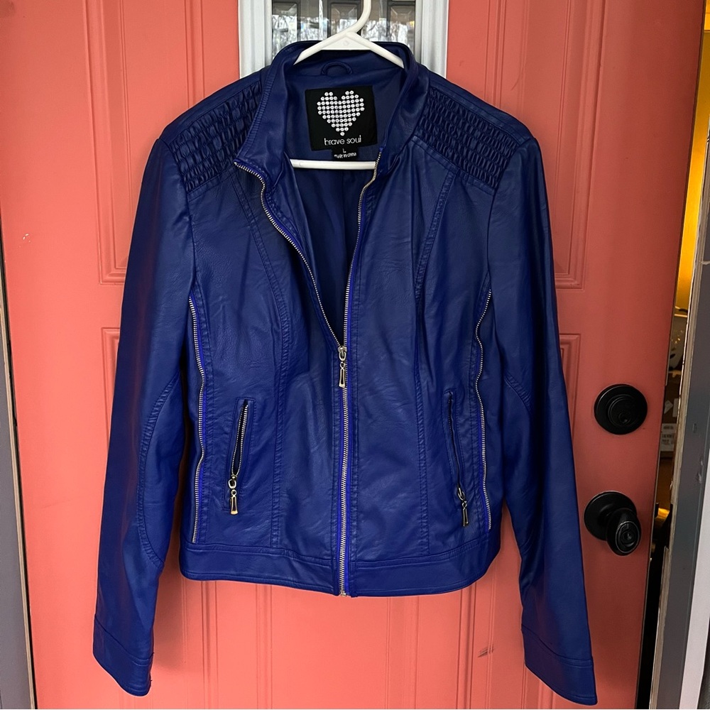 Brave soul faux leather jacket! LIKE NEW! Beautiful blue